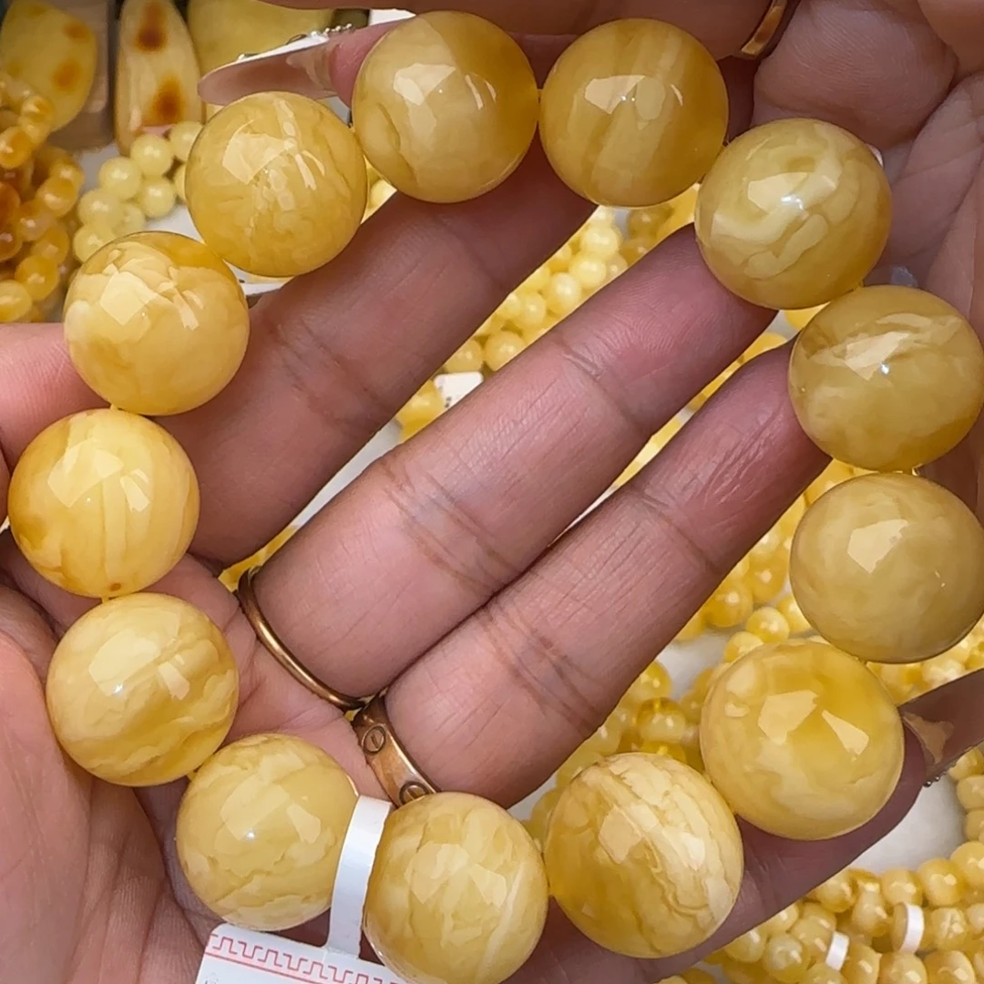 蜜蜡未镶嵌手串虎皮妖花圆珠手串