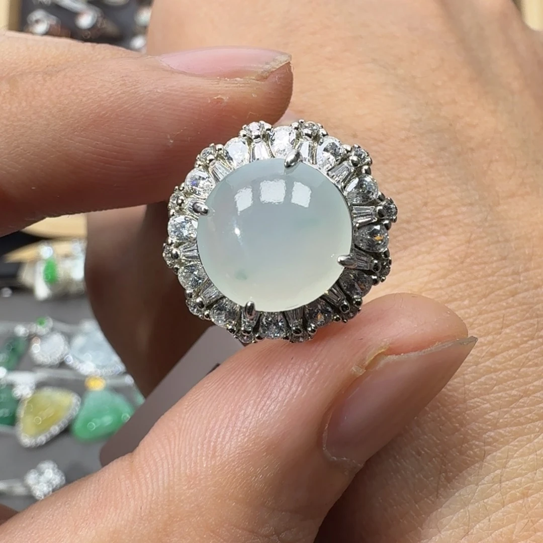 翡翠银S925镶嵌戒指天然缅甸翡翠A货