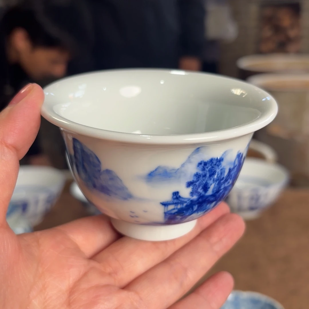 闻轩坊柴窑 山水压手杯