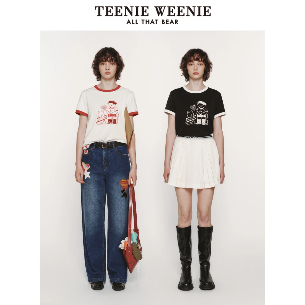 TeenieWeenie小熊时尚春夏季撞色ins圆领短袖T恤短款TTRA256442R