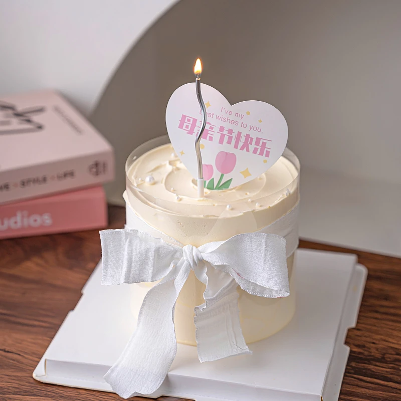 2025母亲节郁金香爱心卡片蛋糕装饰摆件仙女妈妈插件蝴蝶结丝带