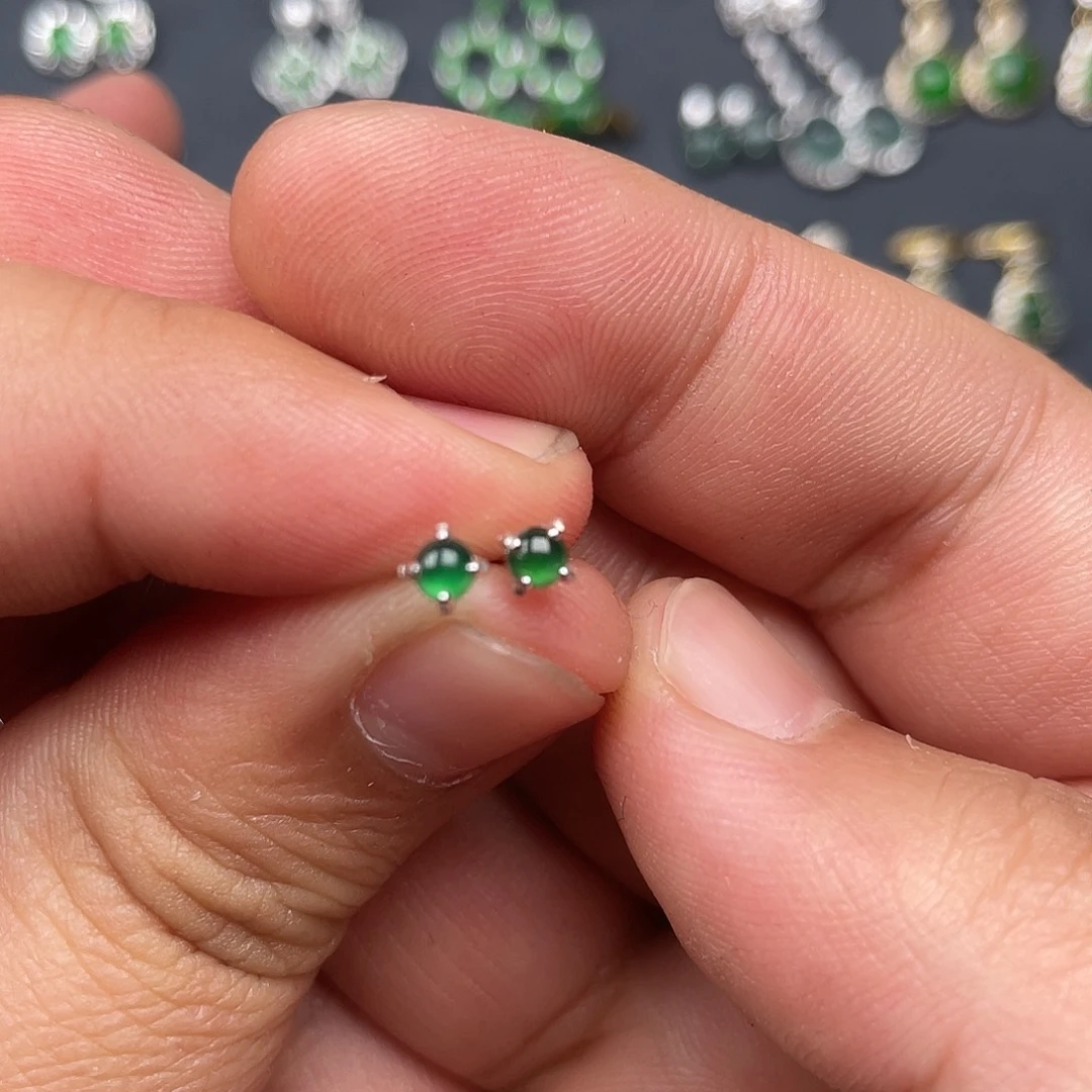 翡翠银S925镶嵌耳饰