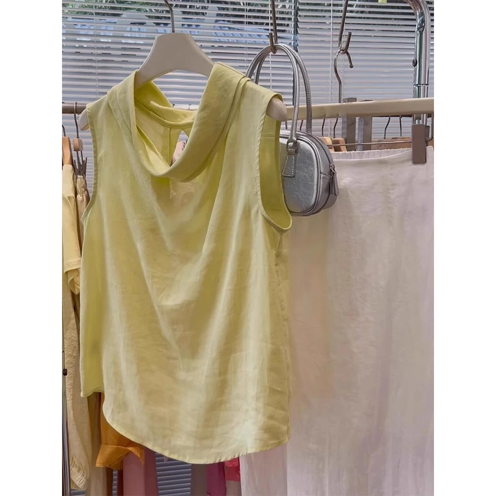 真的爱了！！巨显温柔，奶黄色无袖背心女夏季法式别致绝美辣妹上衣