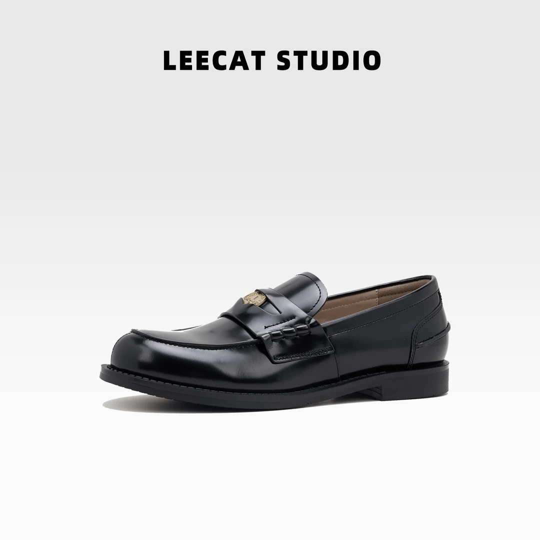 LeeCat Studio秋季修面皮低跟极简风乐福鞋女皮鞋复古英伦风