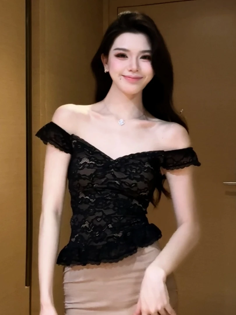 【轻氧赤茶】气质时尚蕾丝假两件不规则拼接连衣裙女装连衣裙6615款