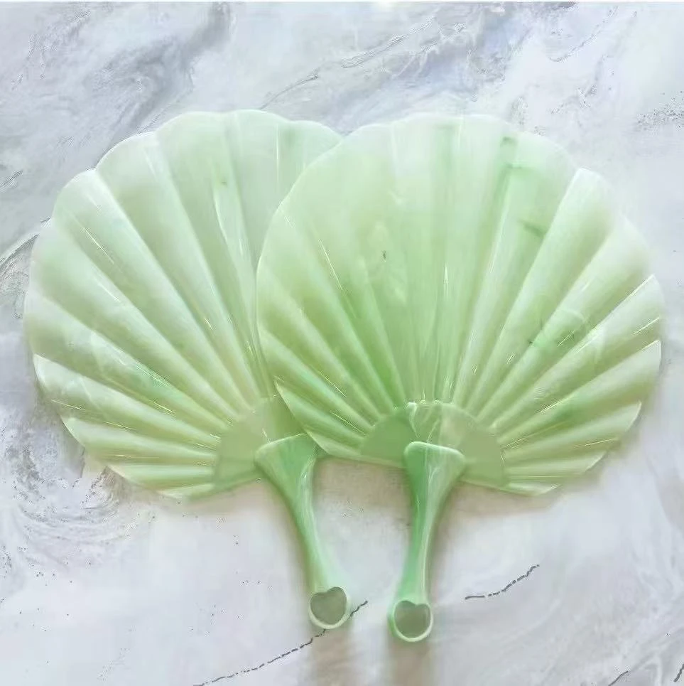 【发两把】新款仿玉贝壳扇耐用凉快古风扇子蒲扇便携式一体手摇扇D