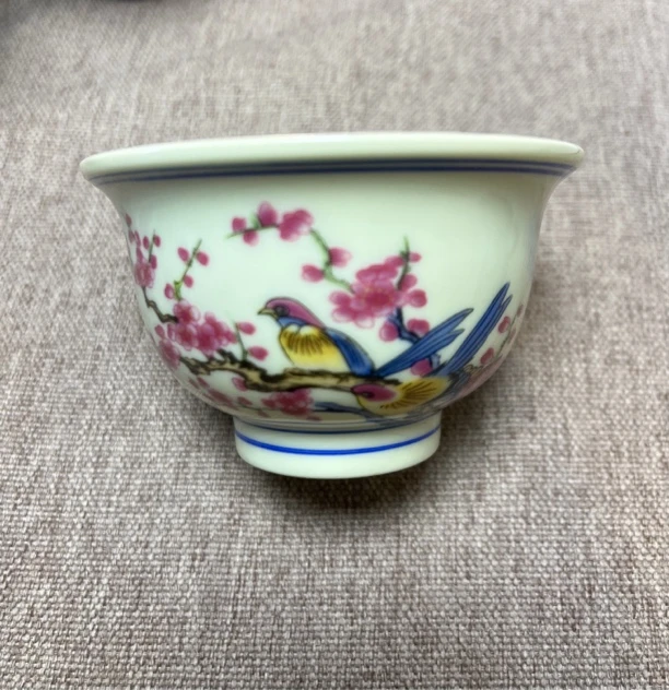 景德镇陶瓷黄稀土粉彩花鸟喜上眉梢压手杯主人杯品茗杯陶瓷茶杯