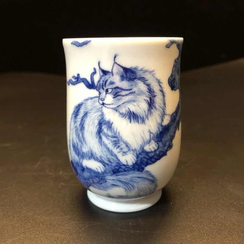 12.20/N100160/00864/西园雅集/青花小猫闻香杯/口径5/高7.2/95cc