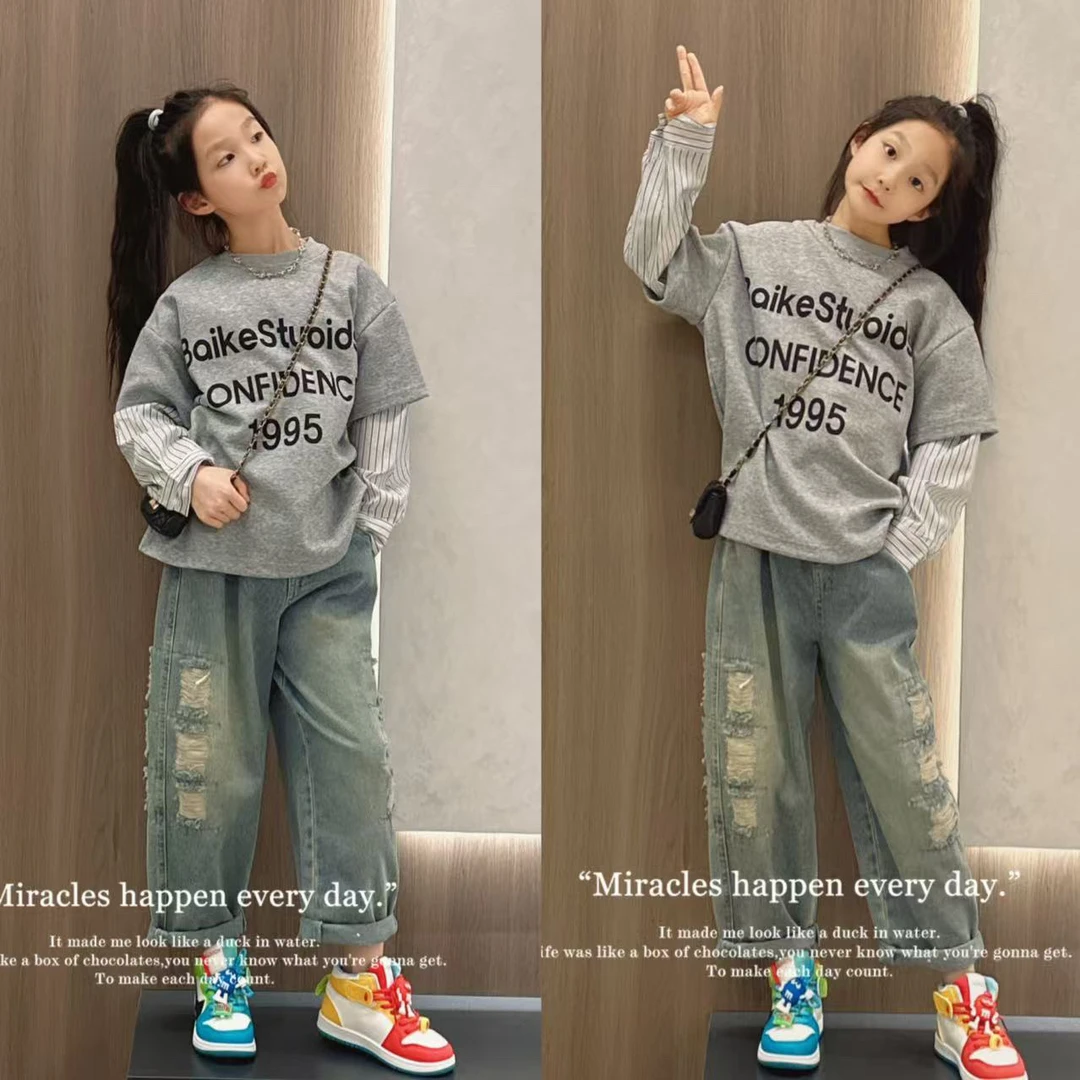 女童假两件卫衣春装2025新款女大童春秋套装儿童春季女孩