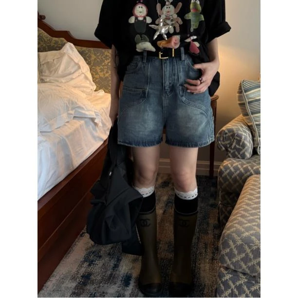 HELLOTANGO《别出心裁》春夏新品复古洗水多裁片设计牛仔短裤F183#