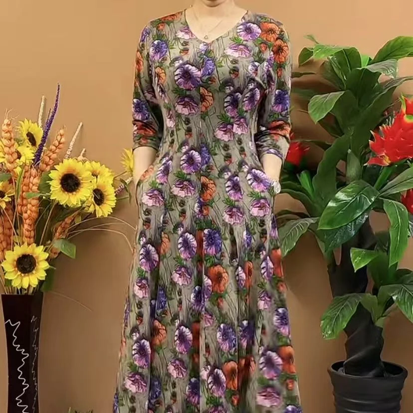 新款时尚百搭清爽彩花大码连衣裙