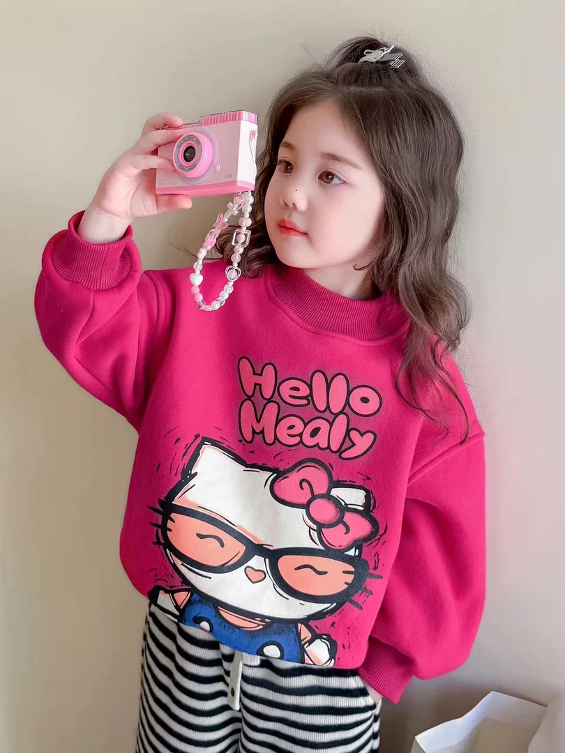 女童加绒卫衣秋冬2025新款卡通小女孩打底衫加厚炸街儿童冬装上衣