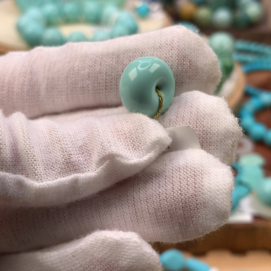 绿松石未镶嵌珠宝奇石高瓷面包圈13.4*8.2mm