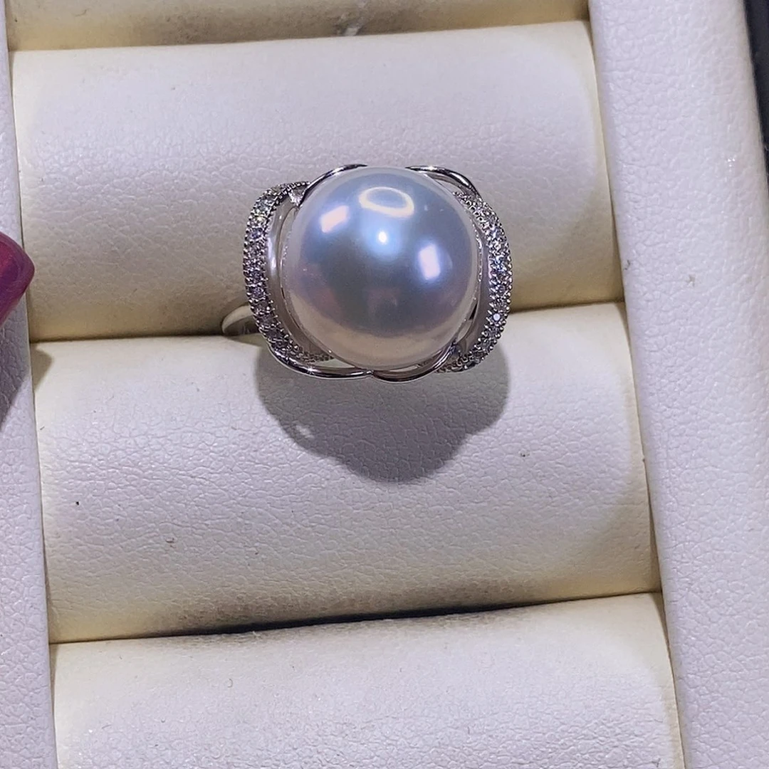 淡水珍珠戒指银S925镶嵌心*