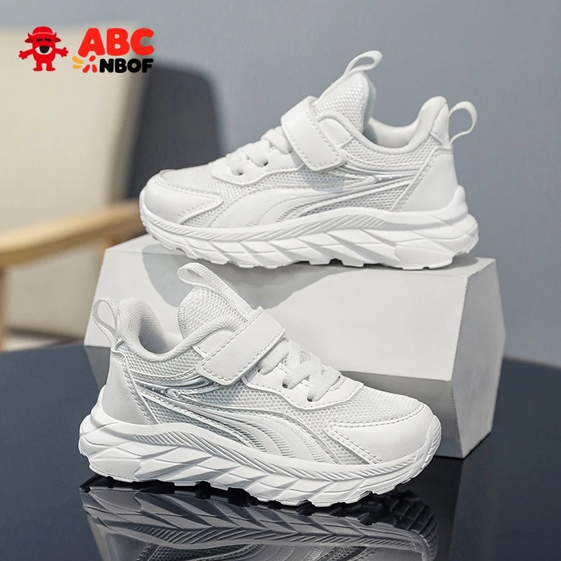 ABC NBOF童鞋儿童小白鞋春秋2025新款男童白色运动鞋网面透气女童