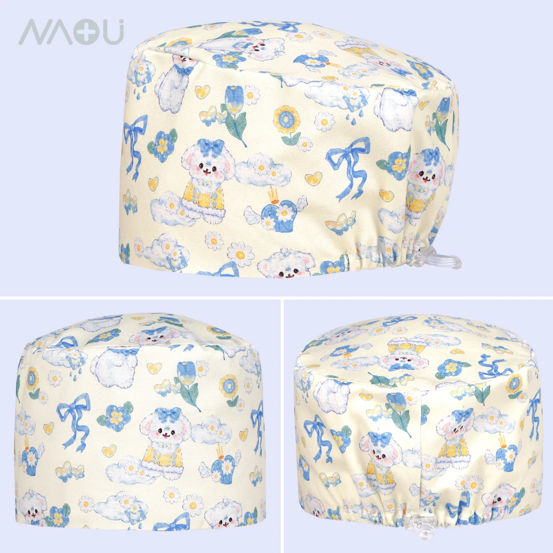 南欧鱼护士帽宠物口腔手术帽印花无檐帽长短发包头帽医院工作帽女