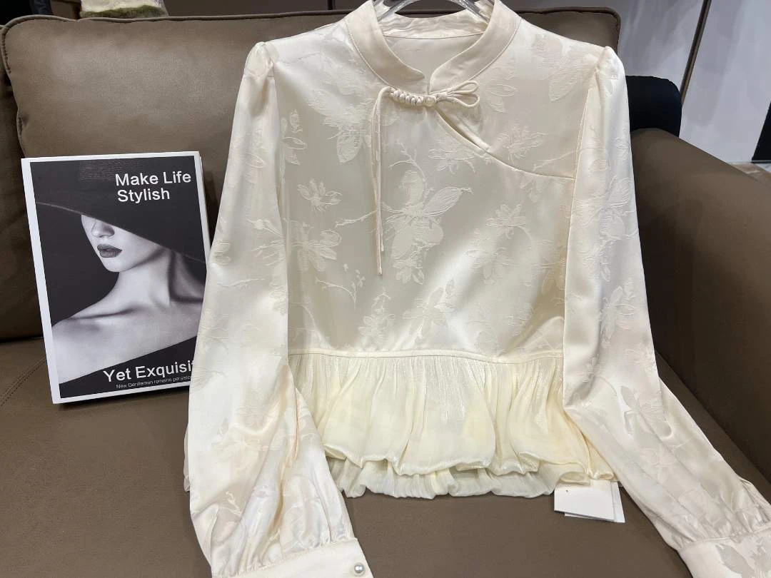 琉璃衬衫 复古国风套头梭织衬衣秋季新款新中式泡泡袖上衣