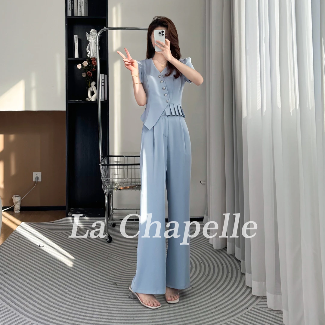 拉夏贝尔25夏新气质时尚气质设计感显瘦短袖上衣+裤子 10403 LSC