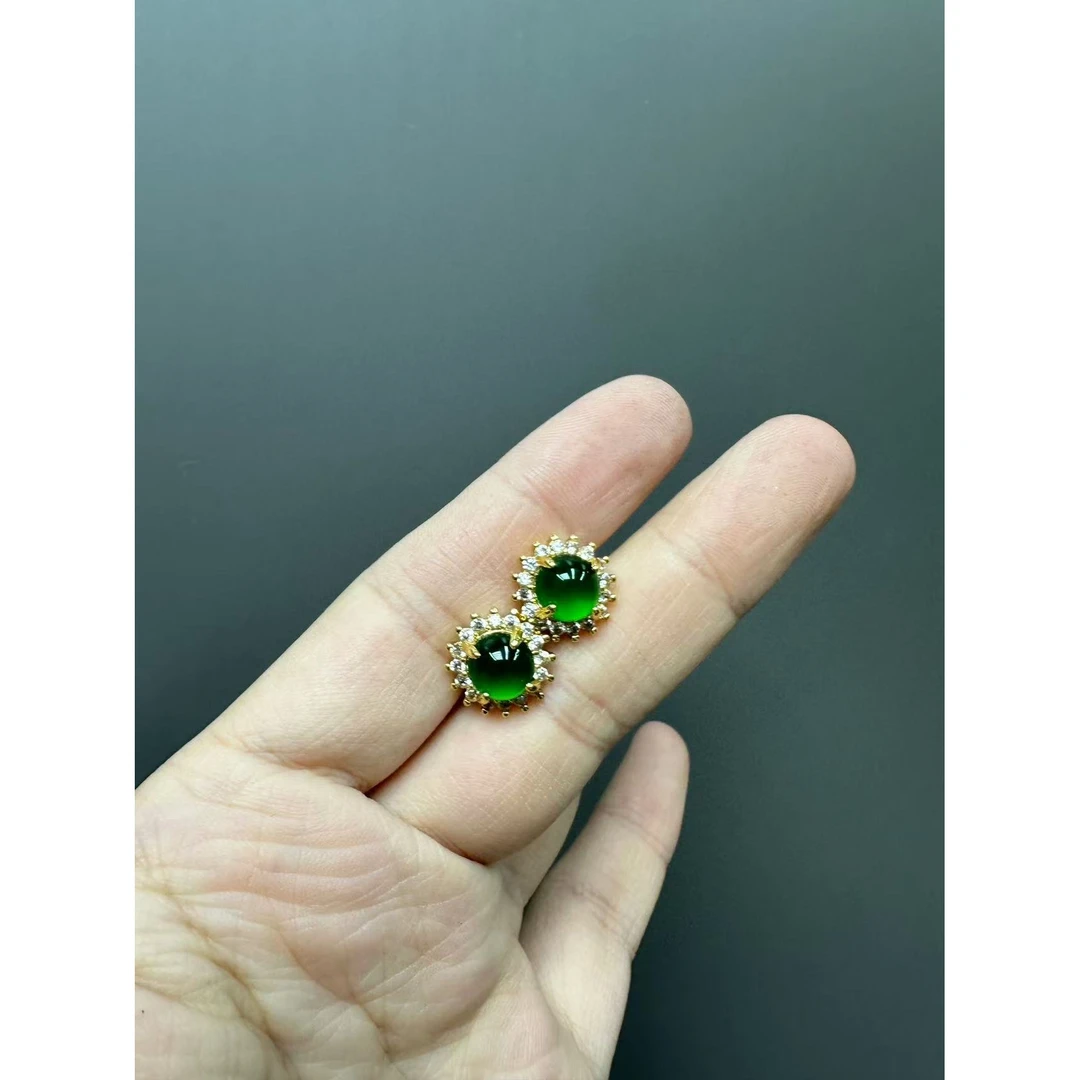 翡翠冰透14k太阳花耳针