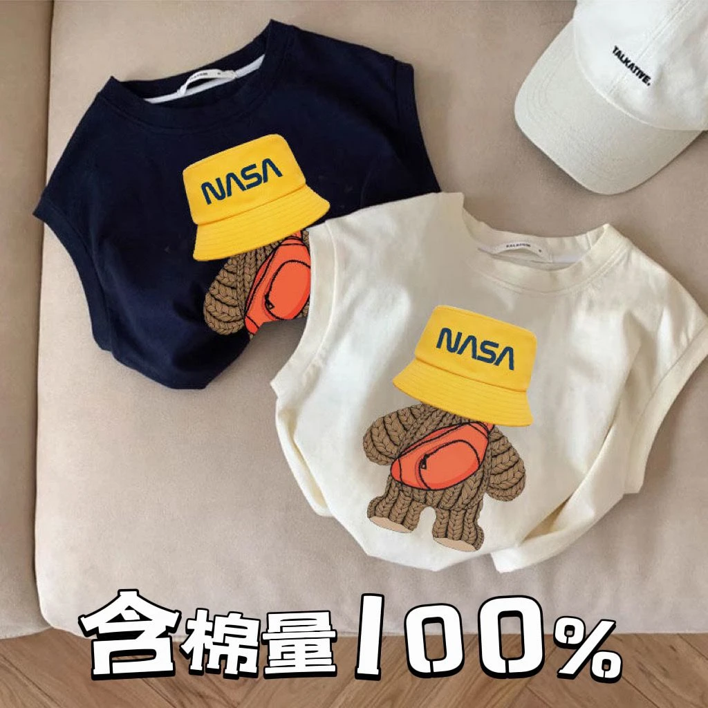 2025新款纯棉T恤无袖背心薄款小中童装儿童男童背心夏季卡通帅气T
