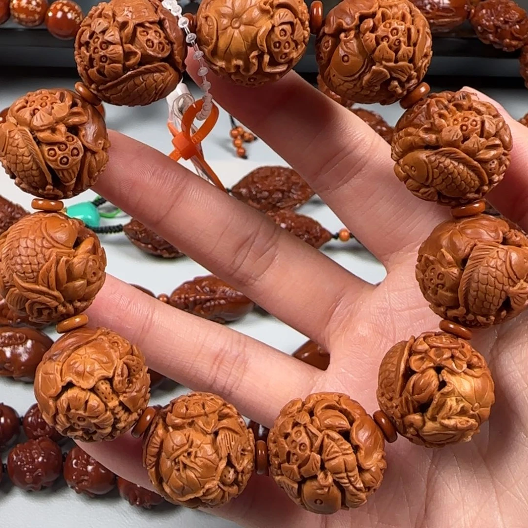 手串橄榄核油核镂空荷塘月色手串