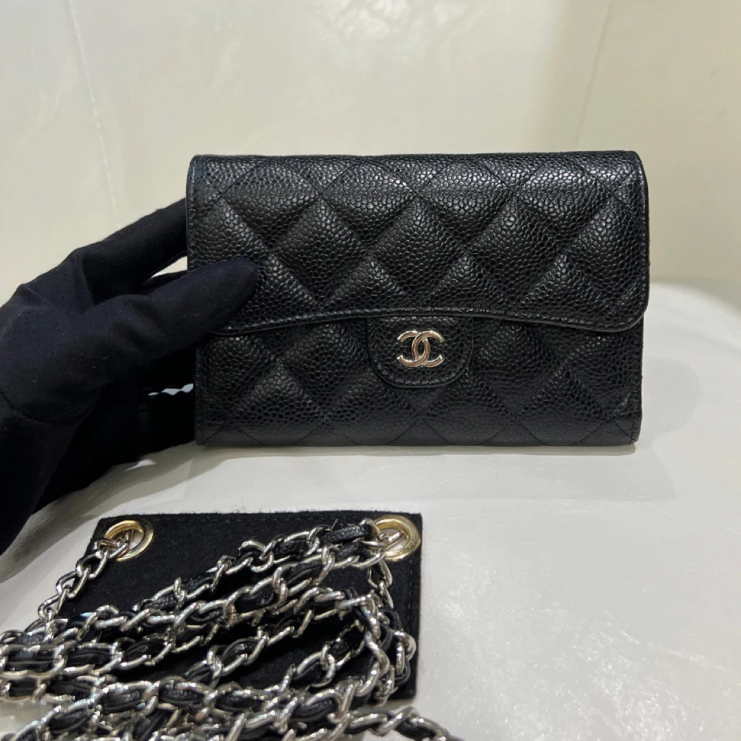 95新 Chanel/香奈儿 钱包 手拿钱包后配链条 秒变woc斜挎包