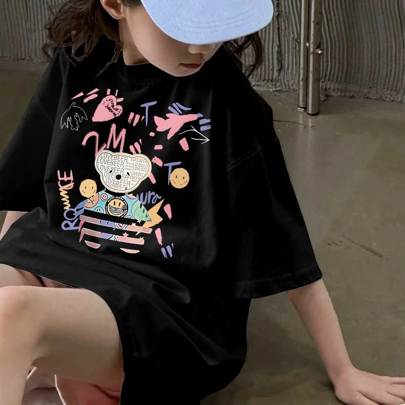 女童短袖2025新款纯棉夏季洋气儿童t恤女孩卡通上衣夏款中大童装T