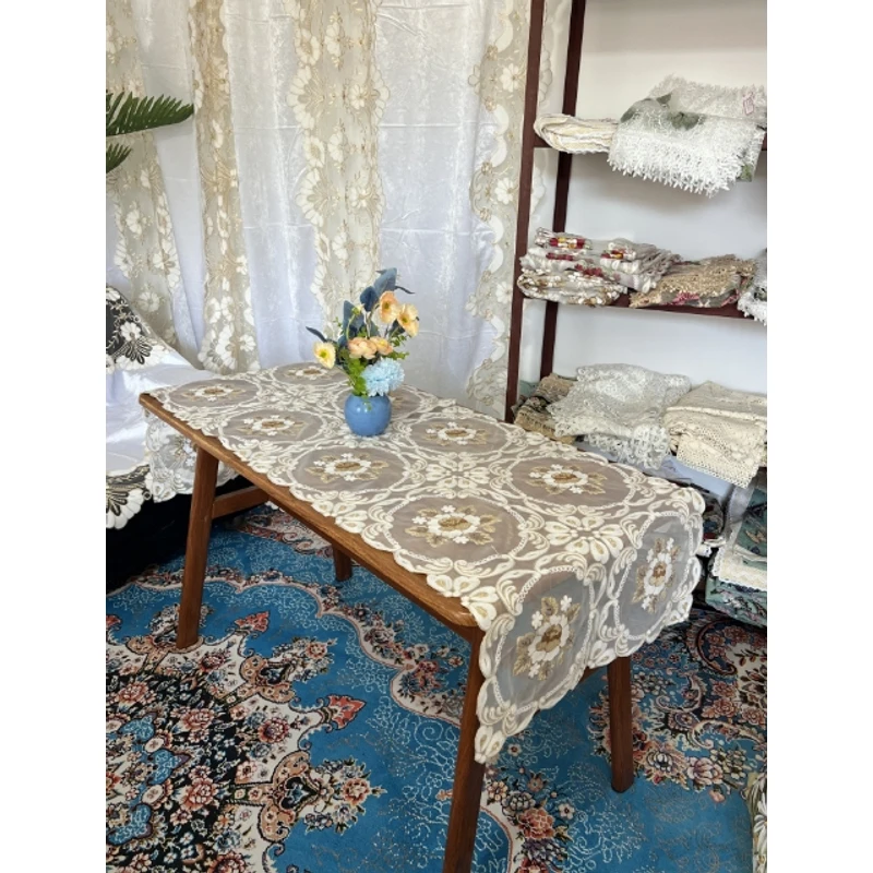 ZN023-63玻璃纱【58*180】 金牡丹毛巾绣桌布茶几布多功能盖巾