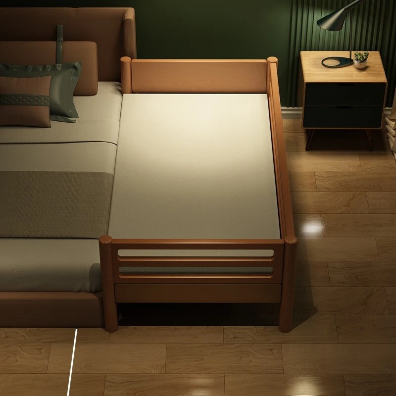 安维斯名爵儿童拼接床实木带护栏婴儿床榉木加宽小床延边定制