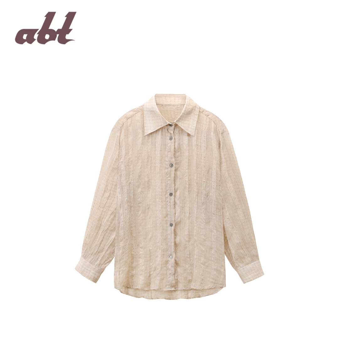 abt 夏季轻薄褶皱长袖防晒衬衫 abt505L03CS1014