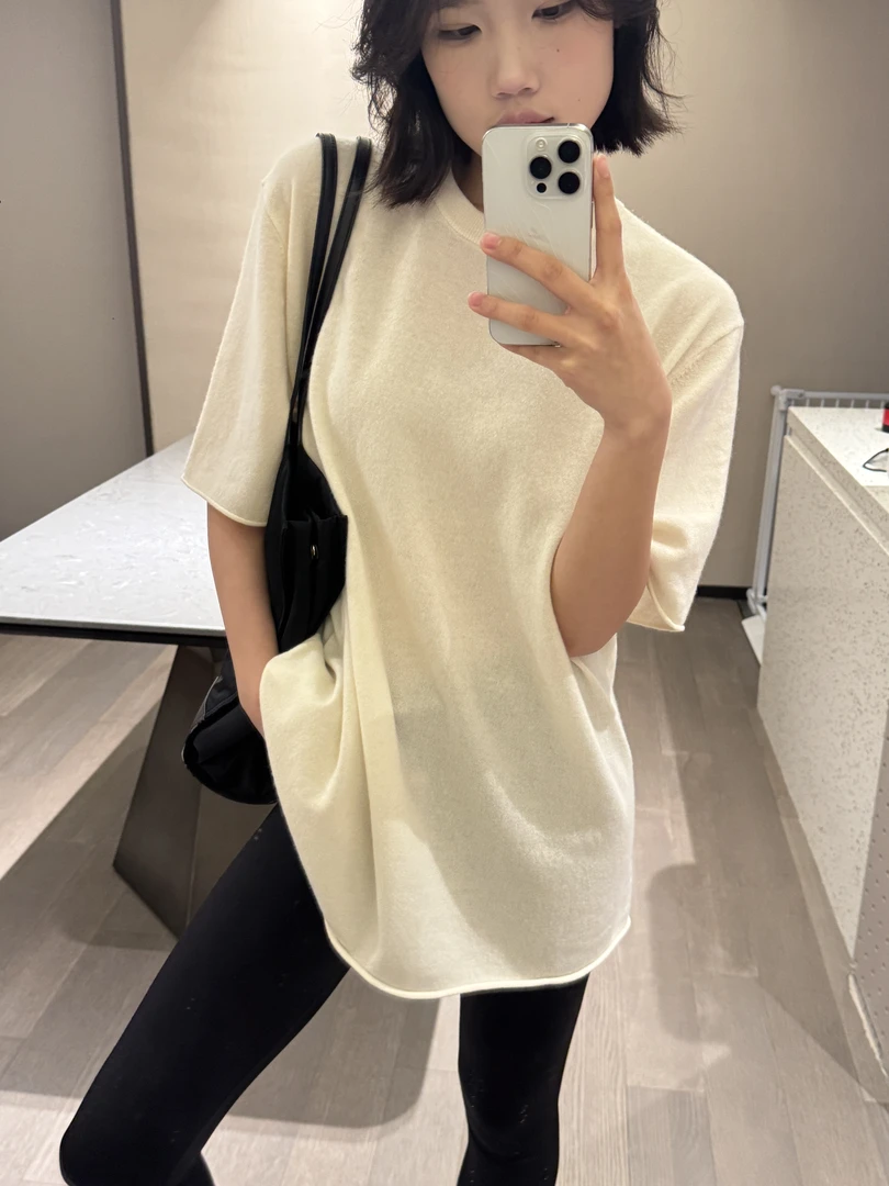 【CHOU CHOU】极简卷边羊毛针织短袖  25M00