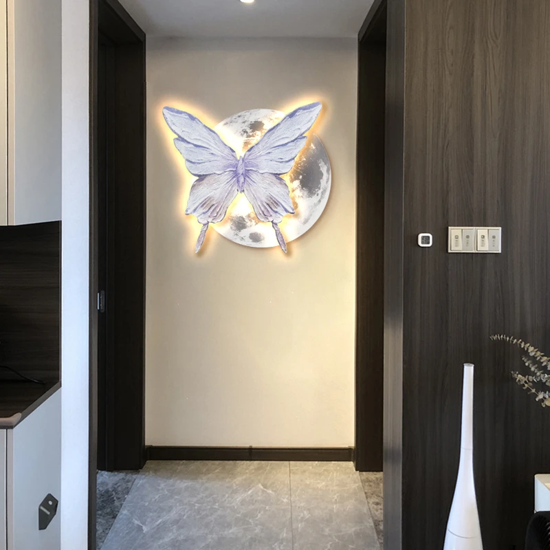 蝴蝶砂岩玄关灯画壁挂式轻奢奶油风餐厅客厅卧室挂画40*40