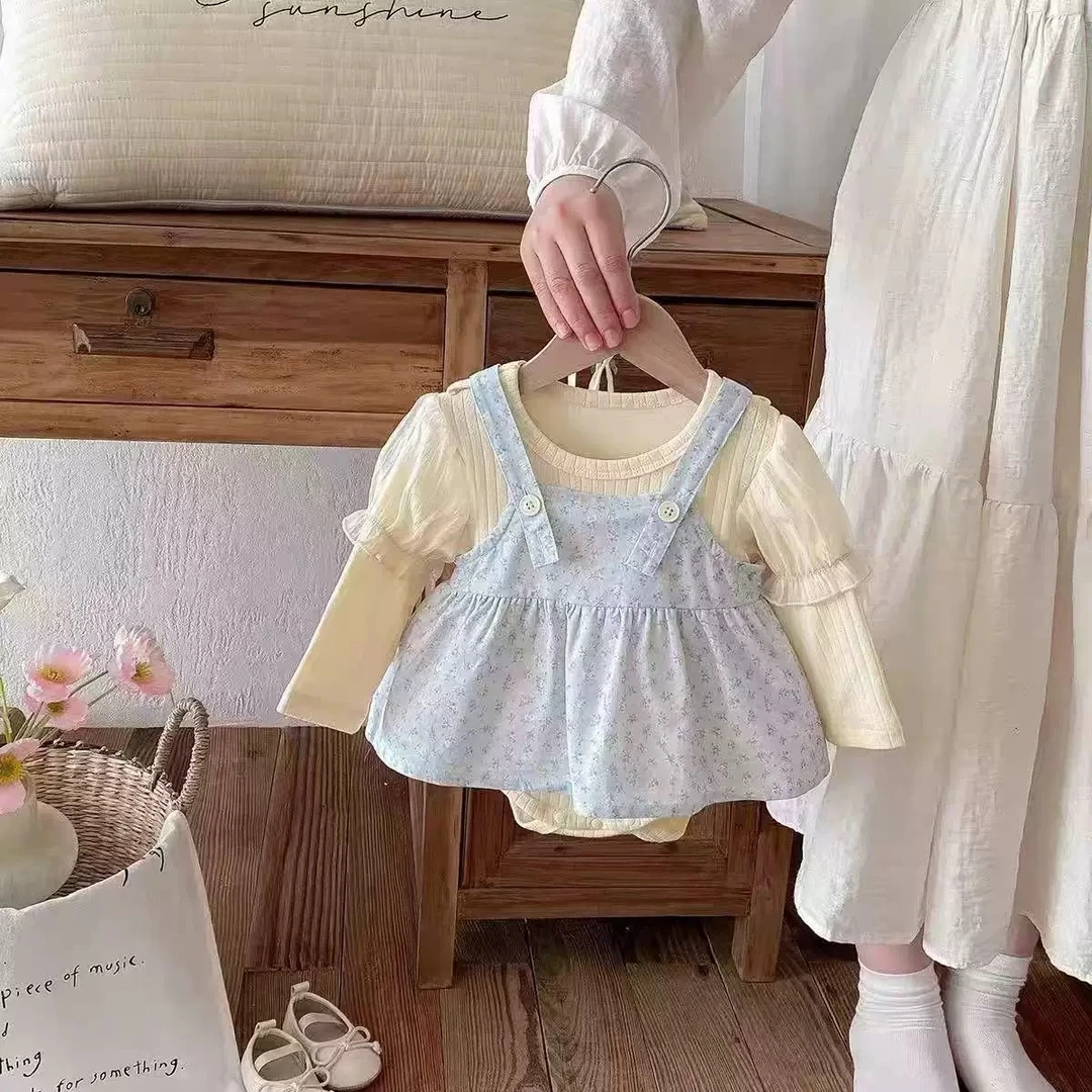 Y【优选】春夏女宝宝洋气秋婴幼儿两件套清新甜美碎花包屁衣萌sy