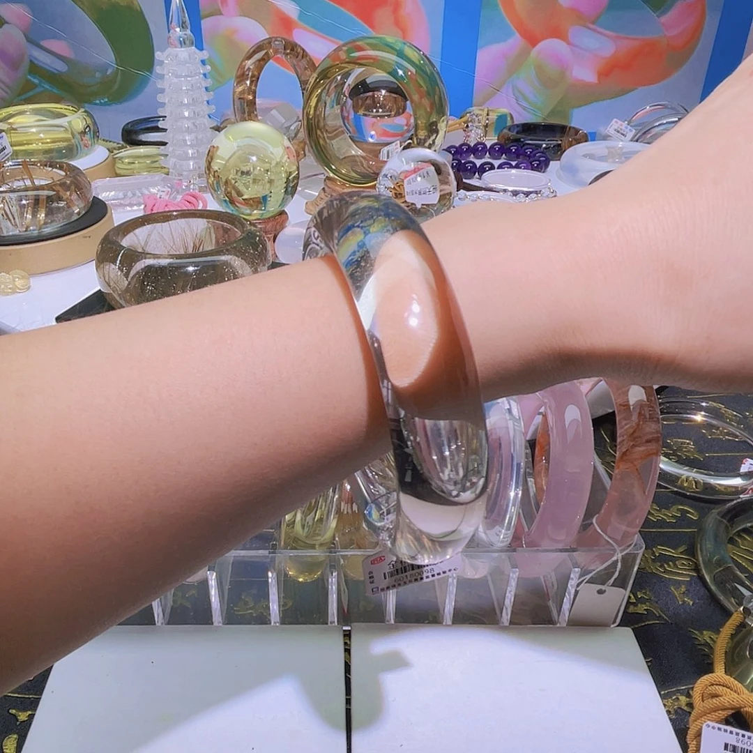 手镯水晶未镶嵌天然冰茶晶全净体56圈