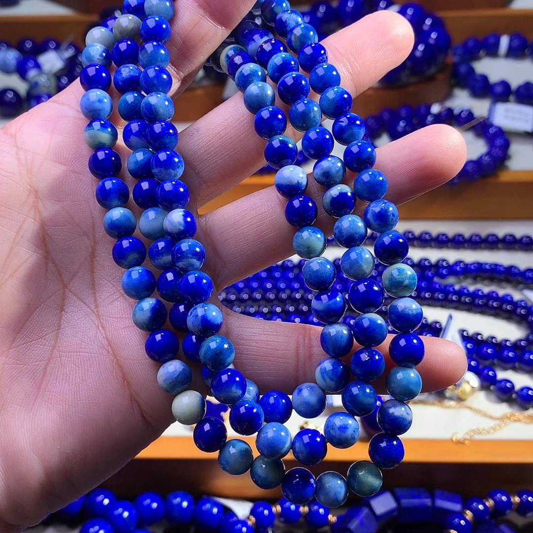 青金石未镶嵌手串7.3m收藏级妖王色系玉化料108佛珠5823