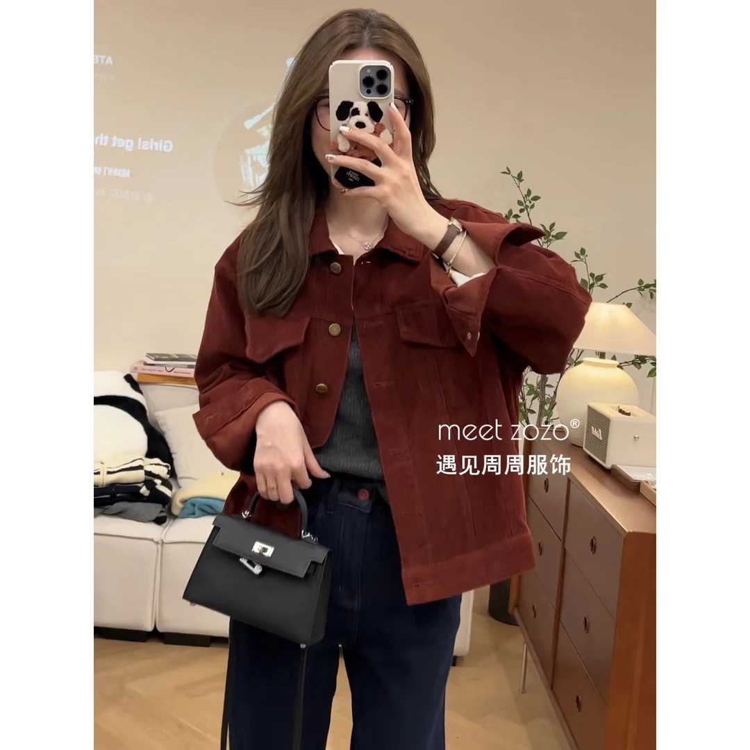 【周周】《油画玫瑰》秋季韩版灯芯绒显瘦保暖外套女149241