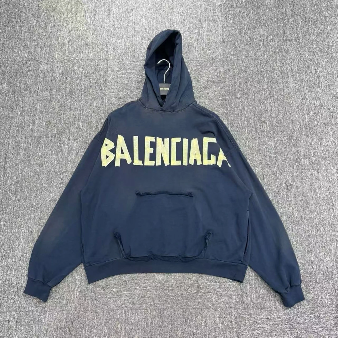 99新 Balenciaga/巴黎世家 胶带字母做旧破坏帽衫/s码/编码15393