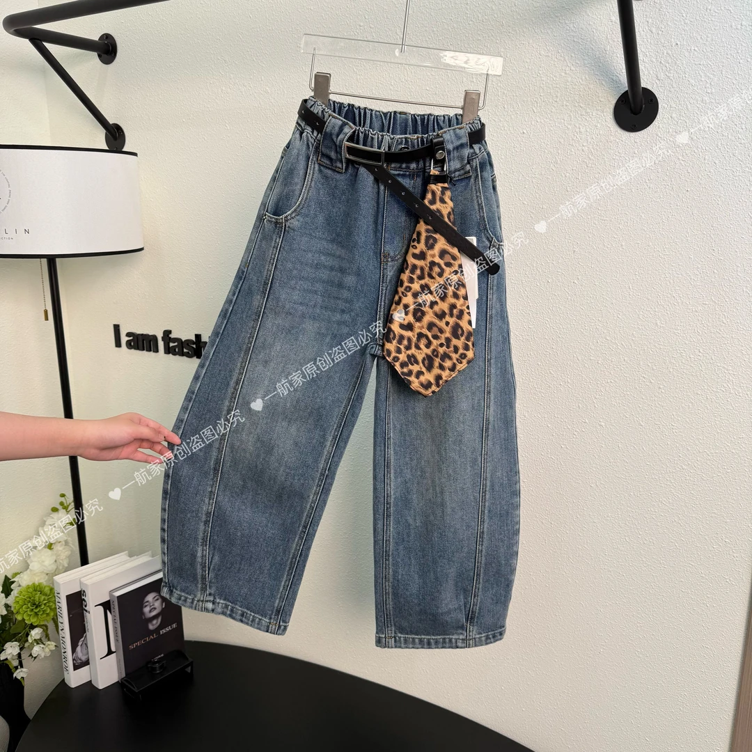 儿童美式复古水洗宽松牛仔裤中大童设计感嘻哈街头个性百搭休闲裤