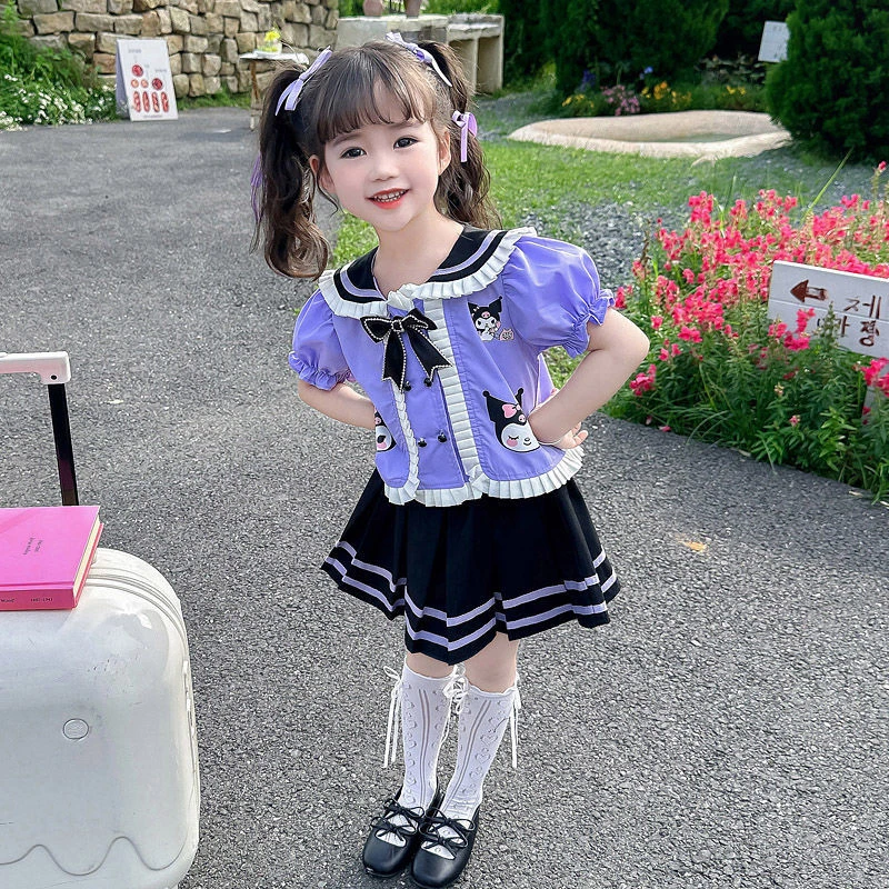女童宝宝夏季库洛米jk套装2025新款洋气学院风衬衫百褶裙子两件套