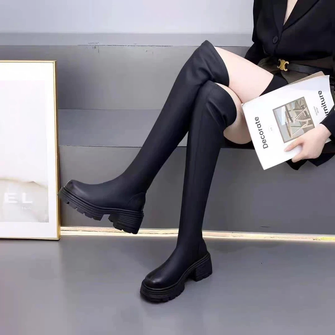 过膝靴2024秋冬新款弹力厚底加绒过膝靴3136-3