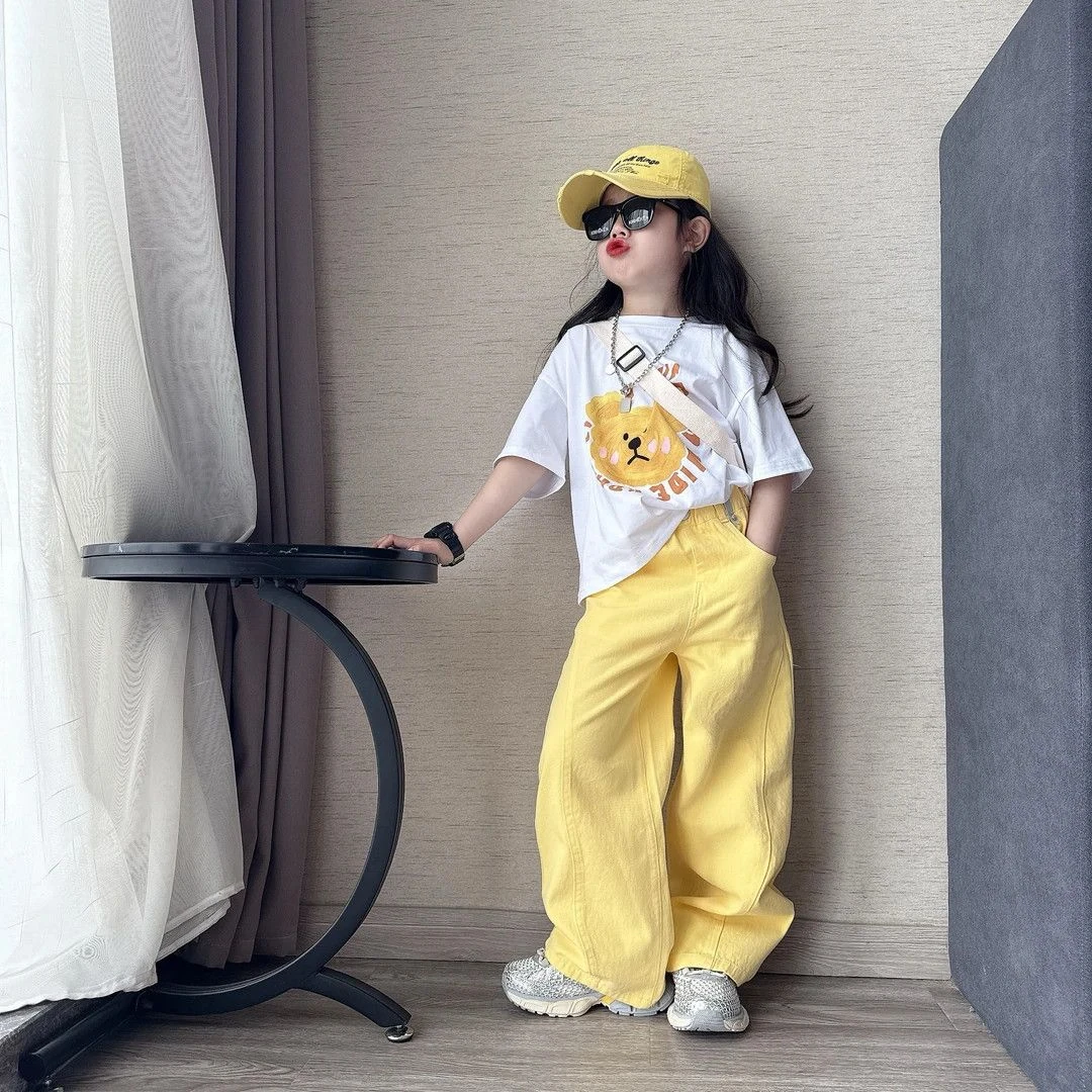 女童夏季多巴胺弯刀裤两件套中大童宽松休闲套装