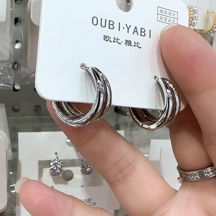 锆石纯铜合金银色双圈耳扣