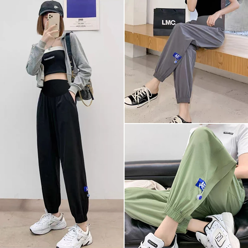 孕妇速干运动裤夏季薄款2025新款宽松直筒小个子束脚九分休闲卫裤