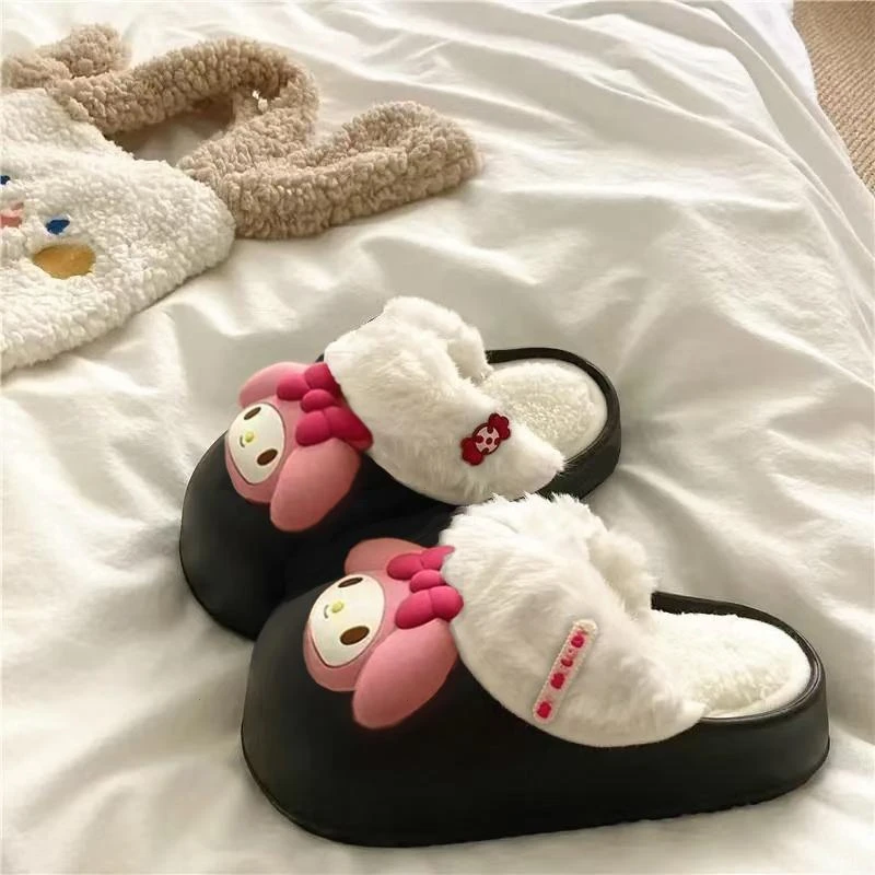 可拆卸棉拖鞋女秋冬新款居家保暖可爱卡通防水情侣款毛毛拖鞋外穿