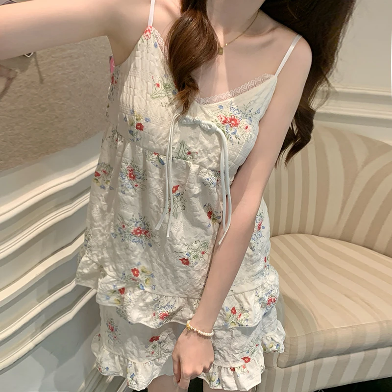 2025新款云朵棉绸睡衣女款夏季带胸垫两件套吊带奶辣风夏天家居服