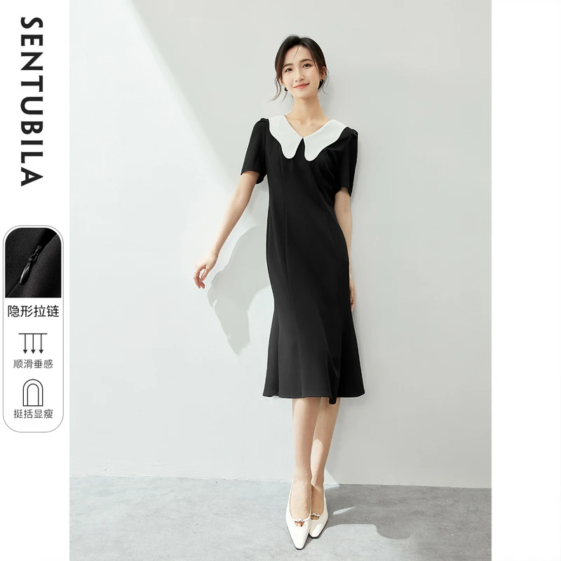 复古优雅女神范V领腰带收腰连衣裙4180X