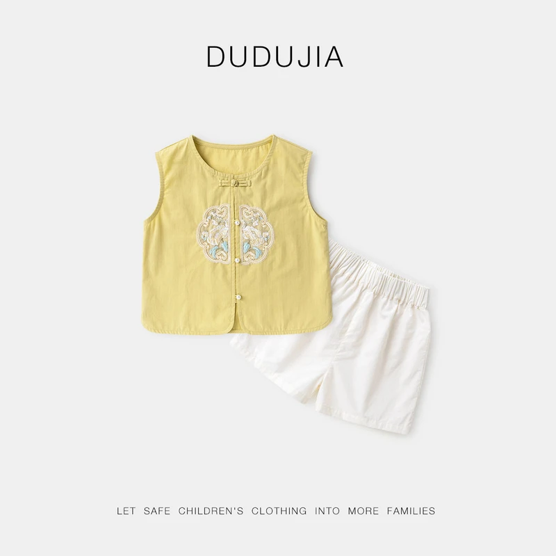 嘟嘟家儿童新中式套装夏季新款女童上衣短裤两件套男童夏装宝宝潮