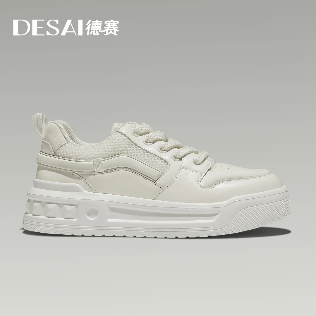 德赛新款夏季透气运动休闲鞋男款百搭时尚潮流高端低帮小白鞋板鞋