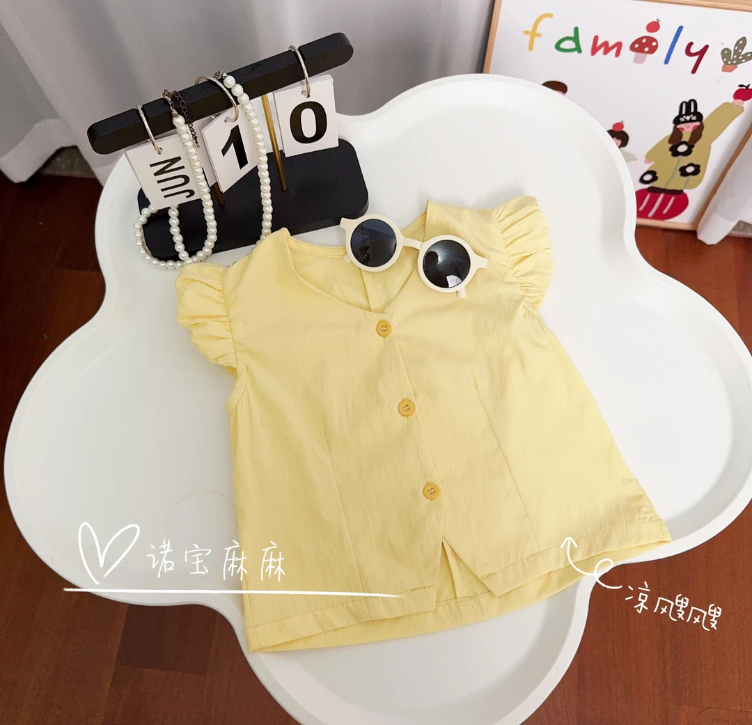 女童夏季飞袖背心2025新款女孩洋气薄款凉快无袖上衣潮