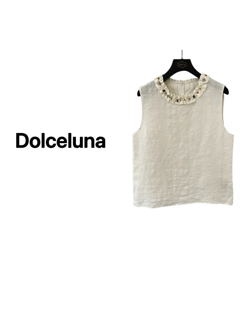 【月姐严选】夏季手工钉珠亚麻女士无袖背心上衣-17016